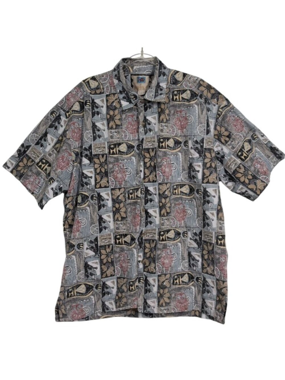 Avi collection Kahala Reverse Print Hawaiian Shirt Mens Size Large Polynesian Ti